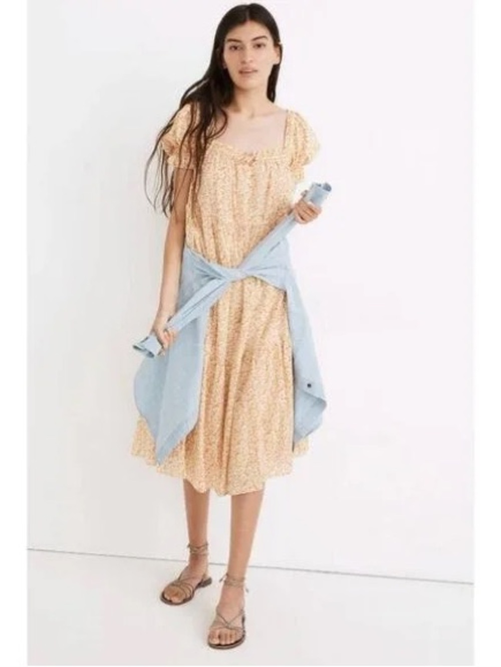 Madewell Square-Neck Tiered Midi Dress in Sunflower Field